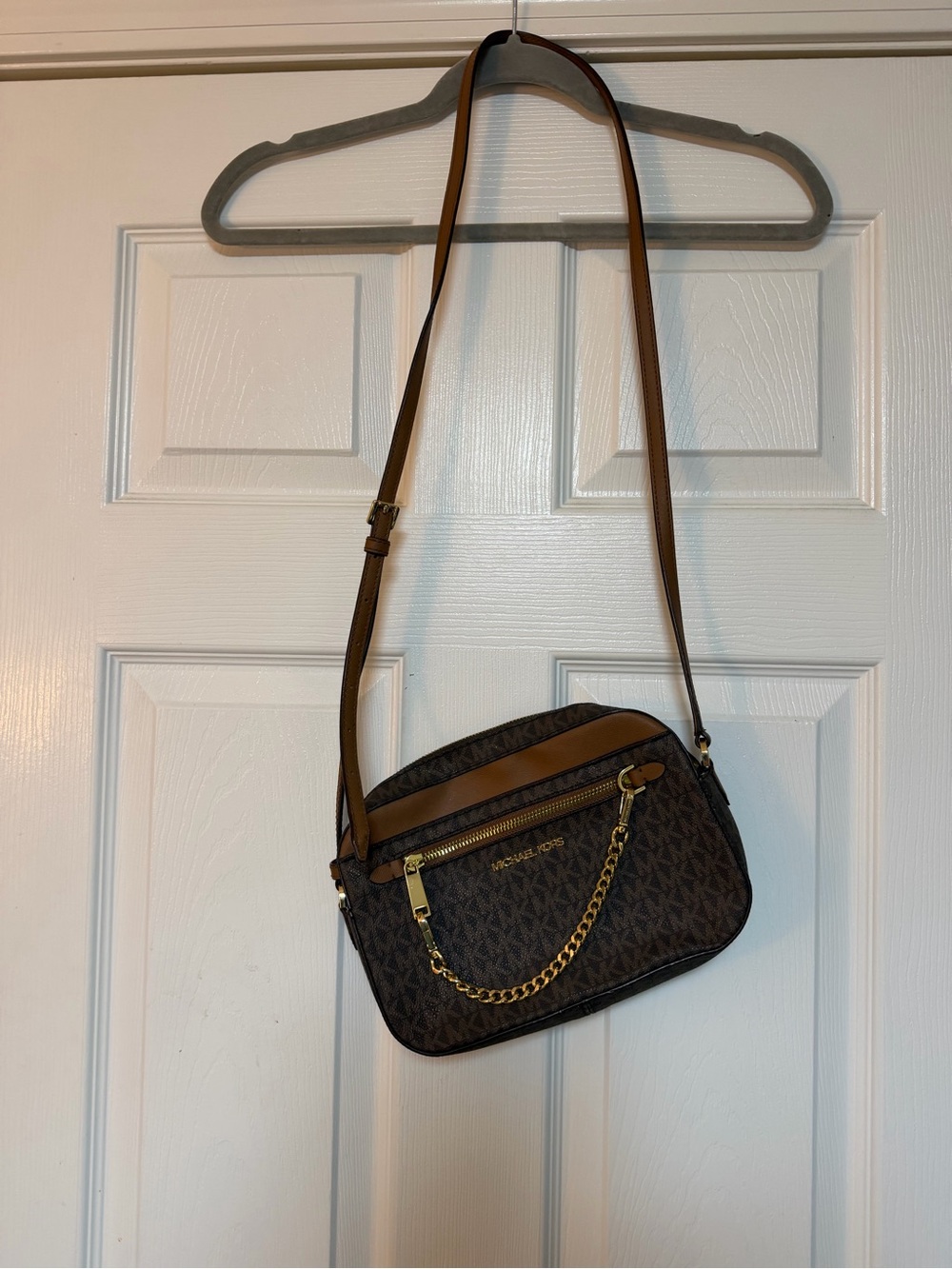Michael Kors Brown and Gold Logo Crossbody Bag